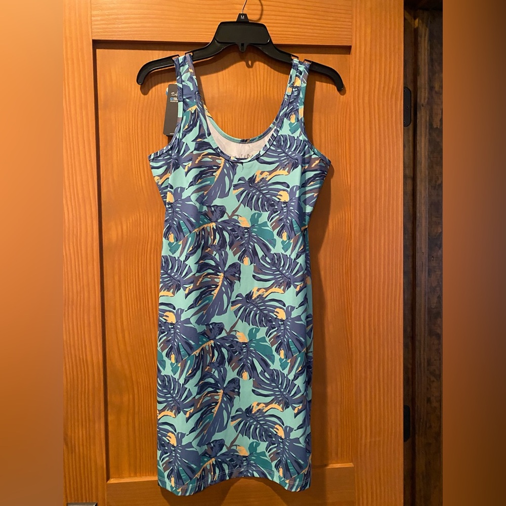 Salt Life Women’s Teal/Blue Tropical Leaf SLX Performance Dress NWT